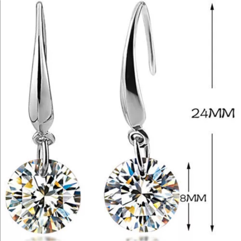 New Ear Stud Earrings Crystal 925 Sterling Silver - Picture 3 of 4